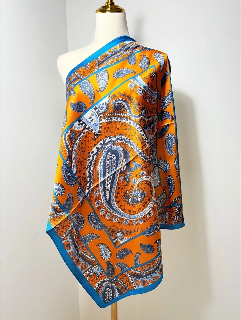 Vintage Orange and Blue Paisley Scarf – Large Square Fashion Accessory